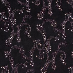 Velours à côtes fines avec fleurs en broderie et paillettes – noir, 