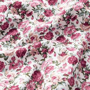 Popeline coton Wildrosen – blanc/mauve, 