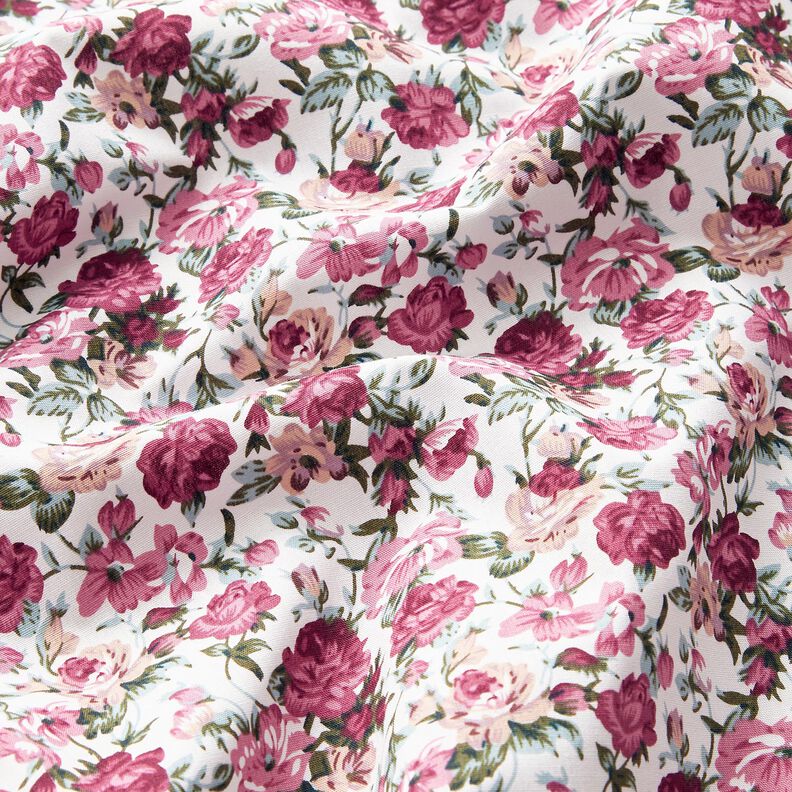 Popeline coton Wildrosen – blanc/mauve, image number 2