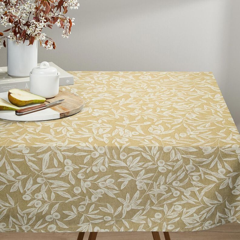 Coton enduit Jacquard tissu enduit motif olives – jaune olive/beige clair,  image number 5