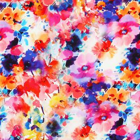 Tissu viscose Impression numérique fleurs colorées à l'aquarelle – rose intense/lilas bleu, 
