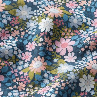Popeline de coton bio Mer de fleurs – bleu nuit, 