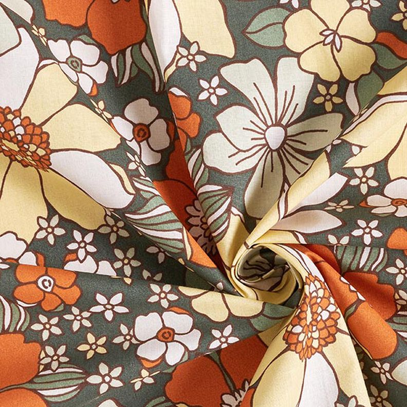 Tissu en coton Cretonne Fleurs rétro – orange clair/jaune clair,  image number 3