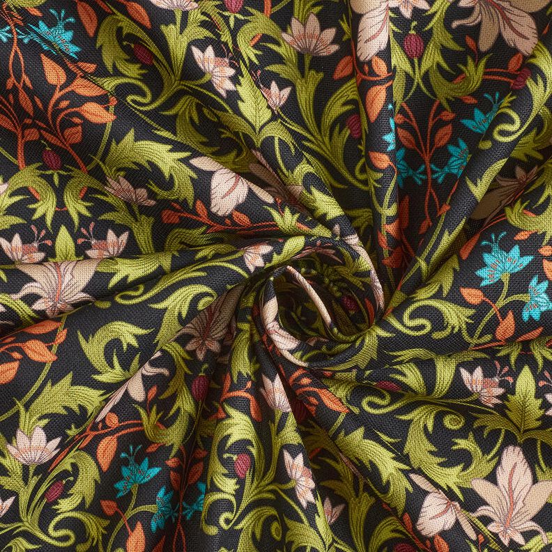 Tissu de d&eacute;coration Semi-panama ornements de feuilles &ndash; noir/pin,  image number 3