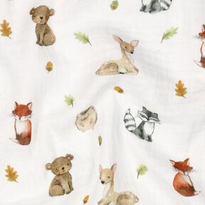 Tissu double gaze de coton Animaux de la forêt Impression numérique | Poppy Fabrics – blanc/terre, 