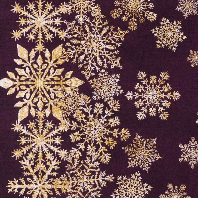 French Terry Sweat d’été Fleurs de givre Tissu bordure | Glitzerpüppi – aubergine/or ancien, image number 5