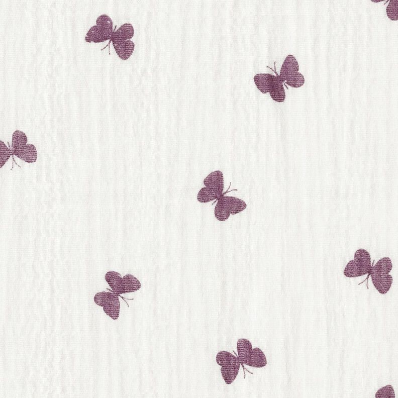 Tissu double gaze de coton Papillons – ivoire/lilas rouge,  image number 1