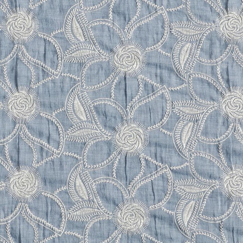 <h2>Tissu en Coton Broderie Florale &ndash; Batiste Bleu Jean Clair, Brod&eacute;</h2>,  image number 1