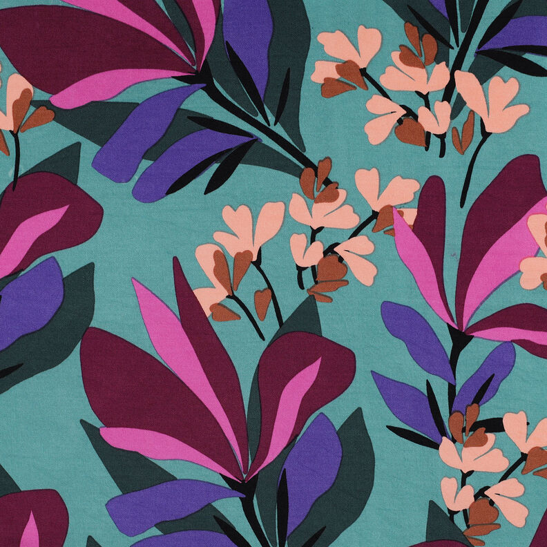 Tissu en viscose stretch Spring Garden | Nerida Hansen – bleu aqua/rouge bordeaux,  image number 1
