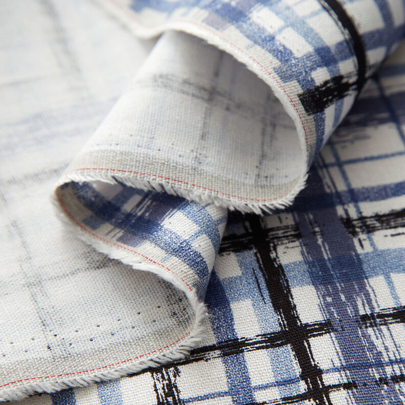 Lin-viscose mélangés à carreaux abstraits – blanc/bleu acier, image number 3