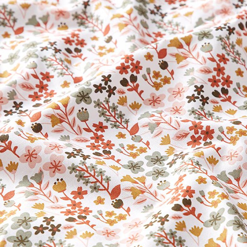 Tissu en coton Cretonne Fleurs filigranes – orange/blanc,  image number 2