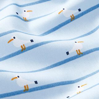 Popeline coton Mouettes et rayures – bleu ciel, 