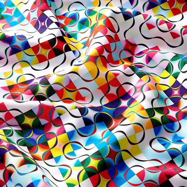 Tissu en polyester Lignes ondulées et carreaux multicolores,  image number 2