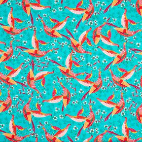 Beachwear tissu viscose paons et fleurs – bleu aqua/rose intense, 