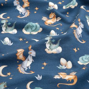 French Terry Sweat d’été jolis dragons Impression numérique – gris bleu, 