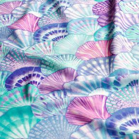 Tissus pour maillot de bain UPF50 Coquillages – bleu aqua/lilas bleu, 