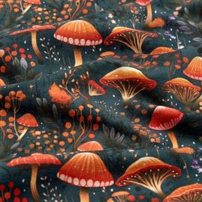French Terry Sweat d’été forêt de champignons magique Impression numérique – vert foncé, 