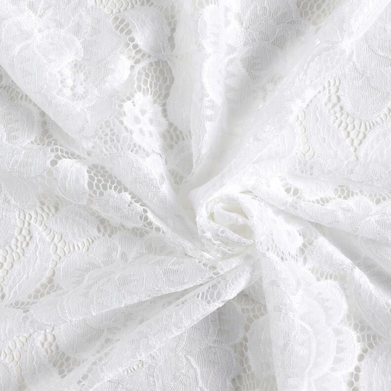 Dentelle élastique Fleurs et feuilles – blanc,  image number 4