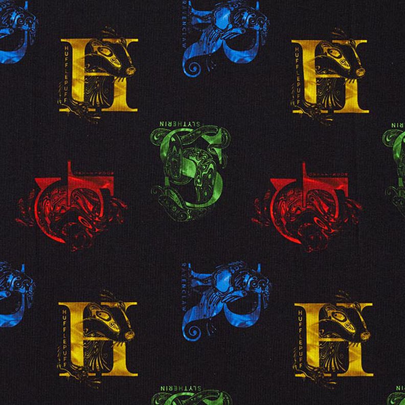 Jersey coton Tissu sous licence Harry Potter, initiales et animaux héraldiques | Warner Bros. – noir,  image number 1