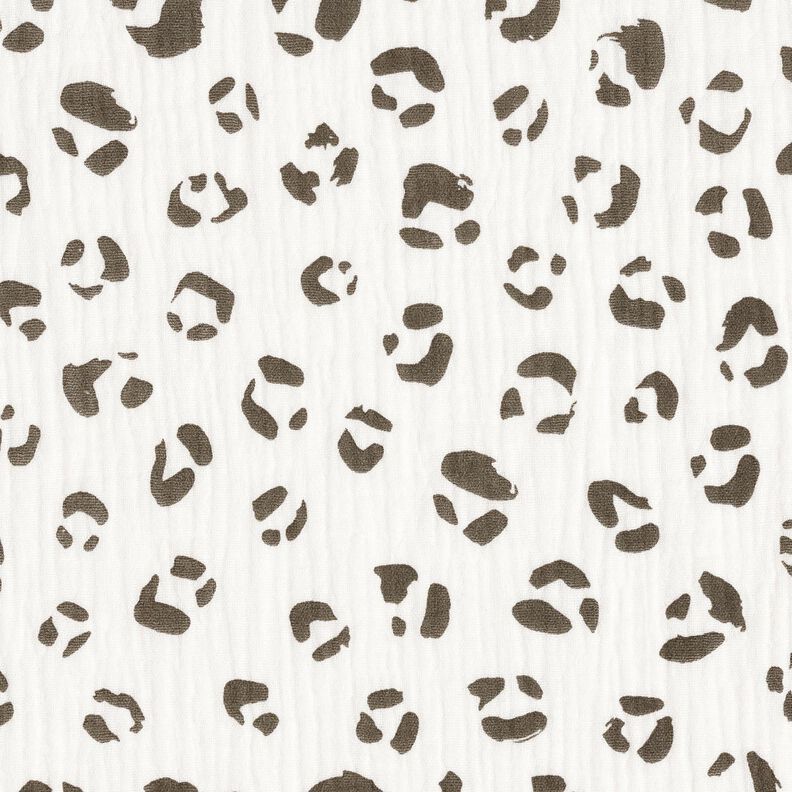 Tissu double gaze de coton Grand motif léopard – ivoire/gris foncé,  image number 1