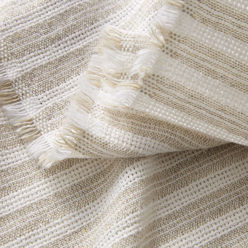 Tissu de coton Structure quadrillée à rayures horizontales – beige/blanc,  image number 3
