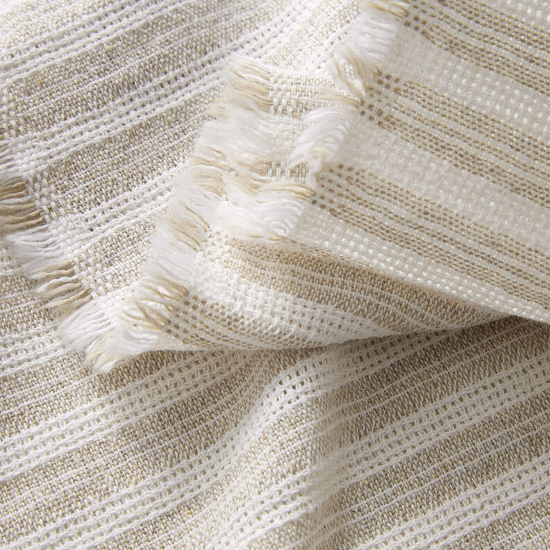 Tissu de coton Structure quadrillée à rayures horizontales – beige/blanc, image number 3