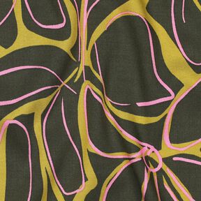Viscose stretch à grandes fleurs – pin foncé/jaune olive, 