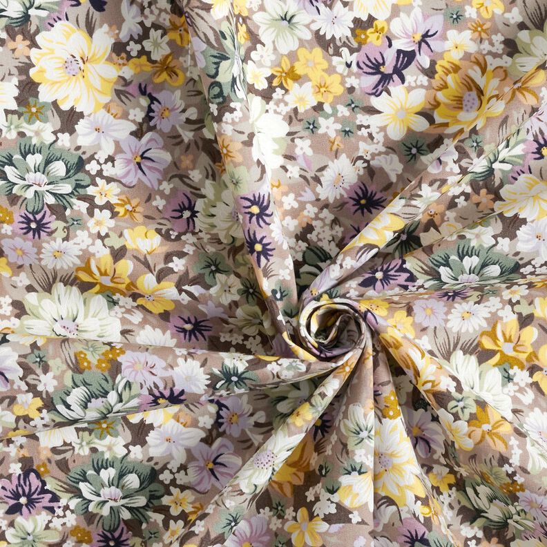 Popeline coton Fleurs romantiques – gris mauve/or,  image number 3