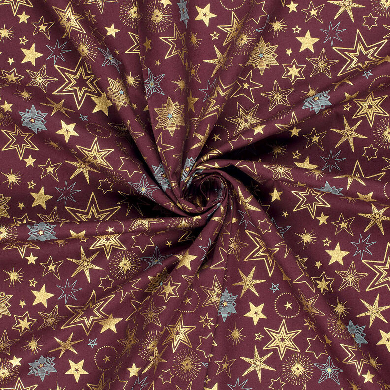 Tissu en coton Popeline Grandes étoiles – merlot/or,  image number 3