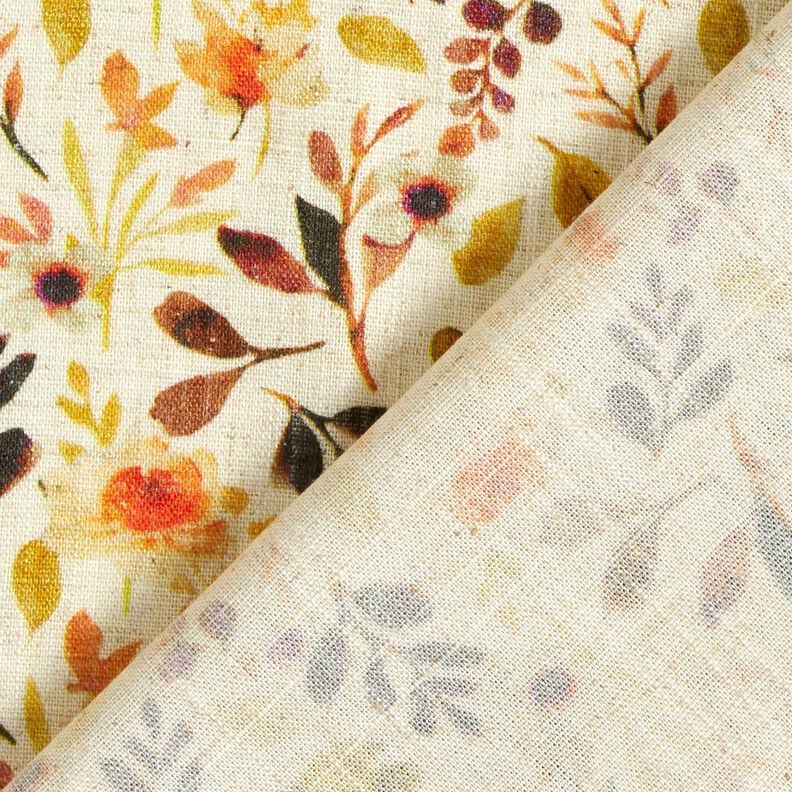 Mélange viscose lin Feuilles d’automne – beige clair/orange, image number 4