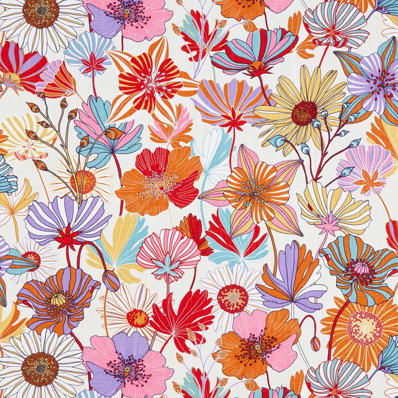 Tissu de décoration Panama Fleurs colorées – crème/lavande, image number 1