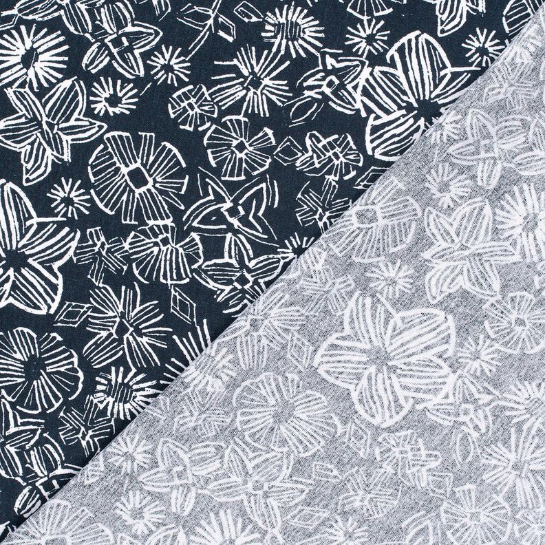 Mélange viscose lin Fleurs esquissées – bleu nuit/blanc, image number 4