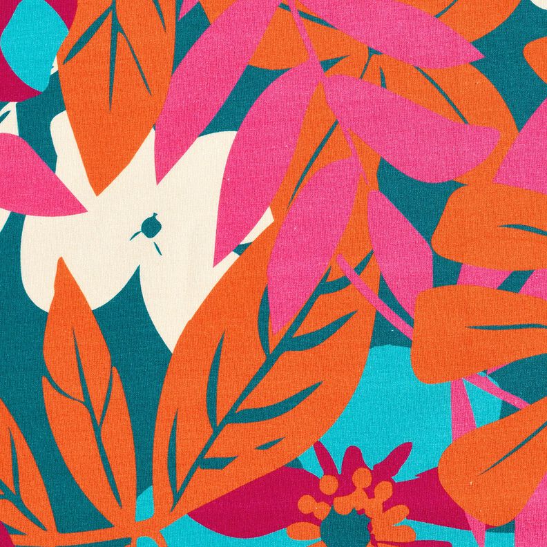 French Terry Sweat d’été Grandes fleurs – pétrole, image number 5
