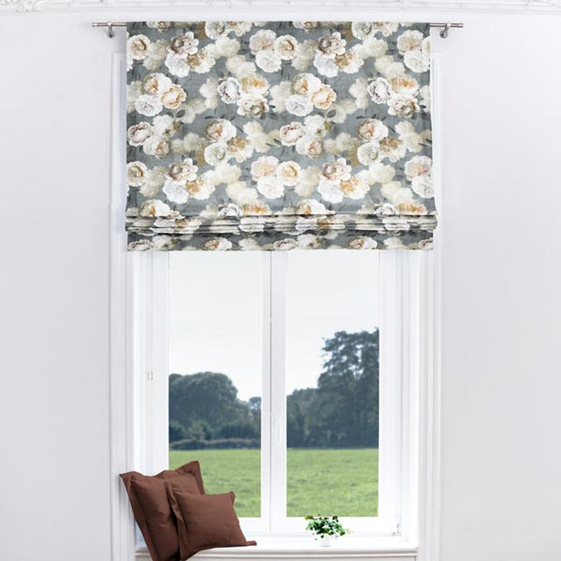 Tissu de décoration Semi-panama Dahlias – gris/crème,  image number 8