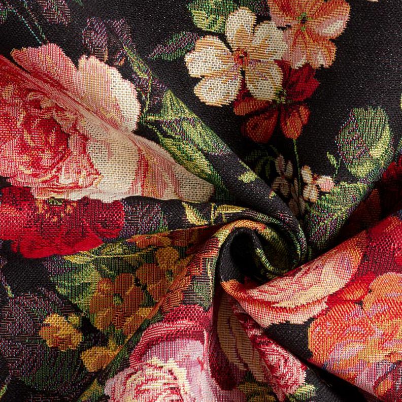 Tissu de décoration Gobelin bouquets de fleurs – noir/terre cuite,  image number 3