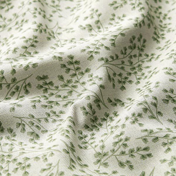 Tissu de décoration Semi-panama Rinceaux de feuilles fins – nature/vert tilleul,  image number 2
