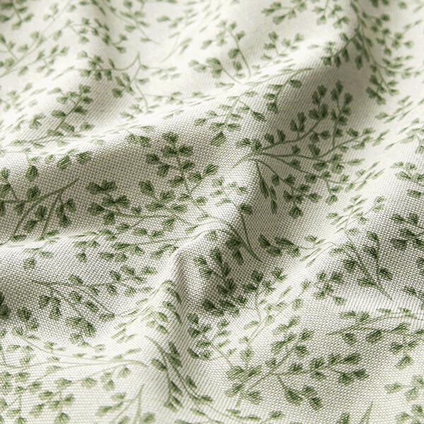Tissu de décoration Semi-panama Rinceaux de feuilles fins – nature/vert tilleul, image number 2