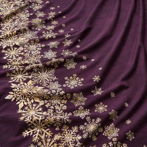 French Terry Sweat d’été Fleurs de givre Tissu bordure | Glitzerpüppi – aubergine/or ancien, 