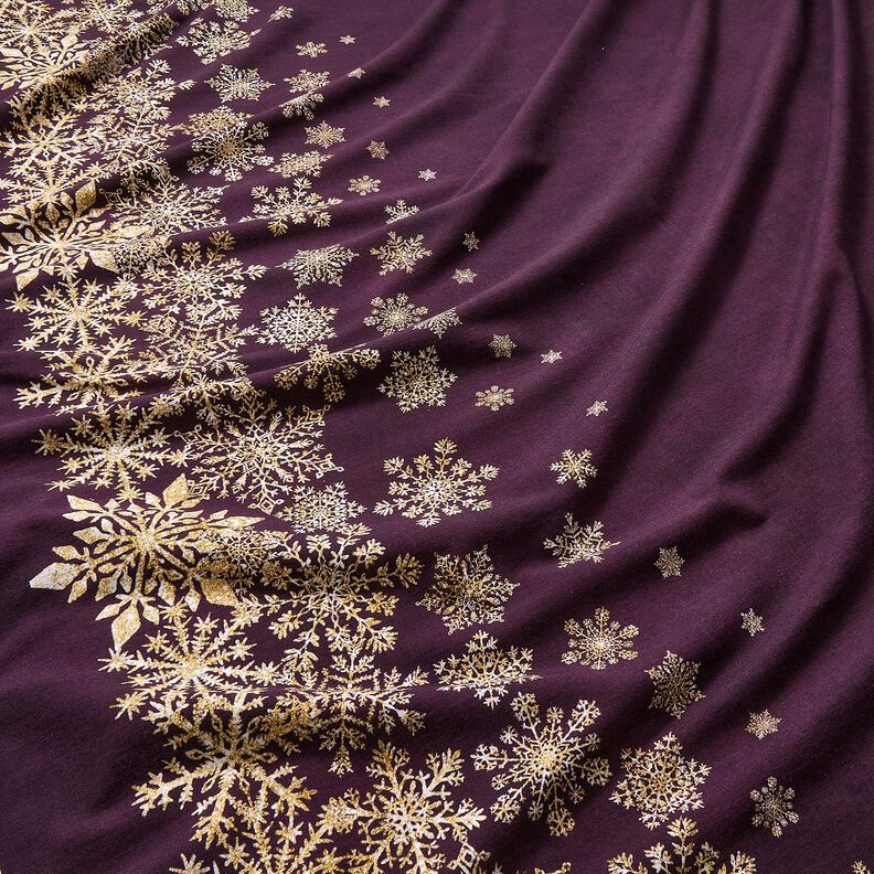 French Terry Sweat d’été Fleurs de givre Tissu bordure | Glitzerpüppi – aubergine/or ancien, image number 2