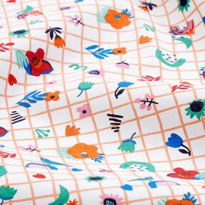 Tissu en coton Cretonne Tissu à carreaux avec petites fleurs – blanc/menthe poivrée, 