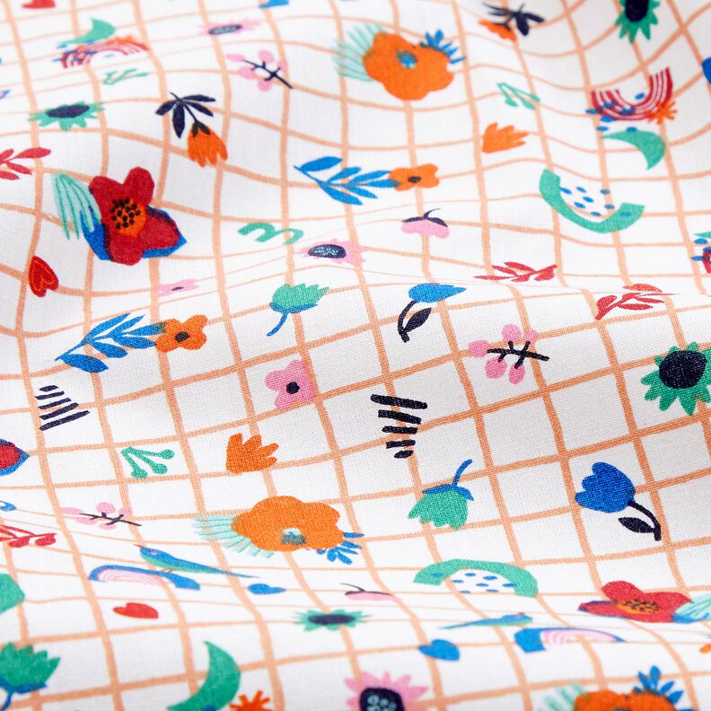 Tissu en coton Cretonne Tissu à carreaux avec petites fleurs – blanc/menthe poivrée,  image number 2