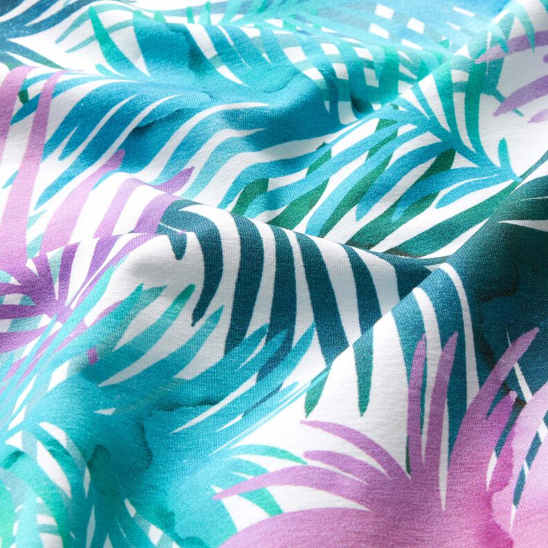 Jersey coton Feuilles de palmier colorées | Glitzerpüppi – blanc,  image number 1