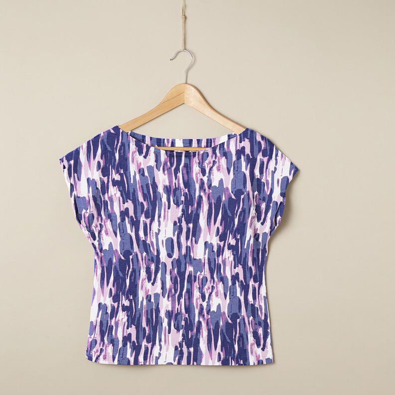 Jersey viscose Coups de pinceau – blanc/lilas bleu, image number 5