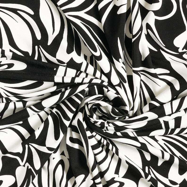 Jersey viscose Fleurs abstraites – noir/ivoire, image number 3