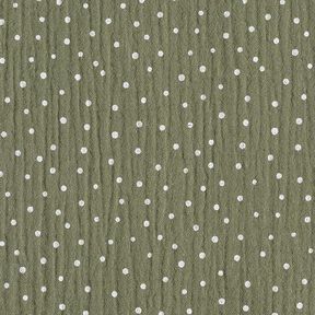 Tissu double gaze de coton Petits points – olive clair/blanc, 