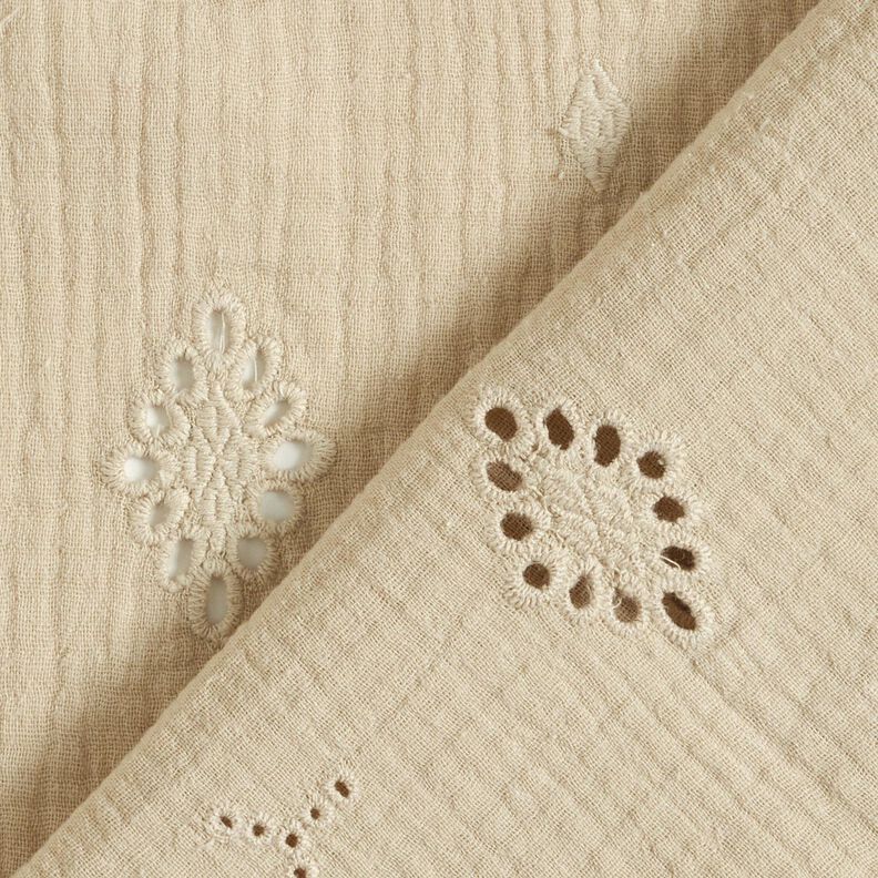 Tissu double gaze de coton Dentelle brodée Losange – anémone,  image number 4