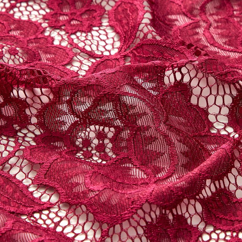 Dentelle élastique Fleurs et feuilles – rouge foncé,  image number 3