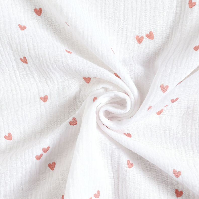 Tissu double gaze de coton Cœurs parsemés – blanc/or rose,  image number 3
