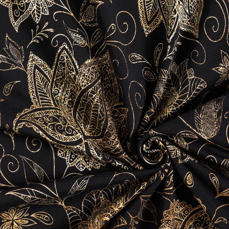 Jersey coton fleurs de mandala dorées | Glitzerpüppi – noir/or, image number 3