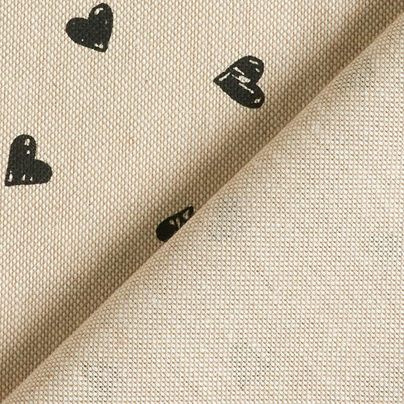Tissu de décoration Semi-panama Petits cœurs – noir/nature,  image number 4